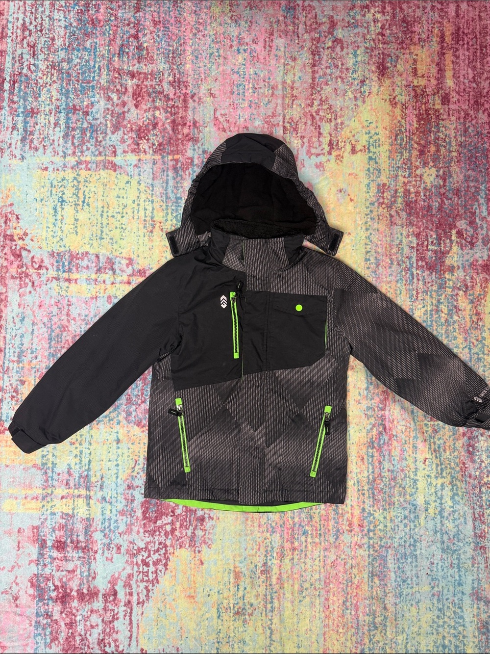 Free Country Black & Lime Green Hooded Kids Puffer Jacket